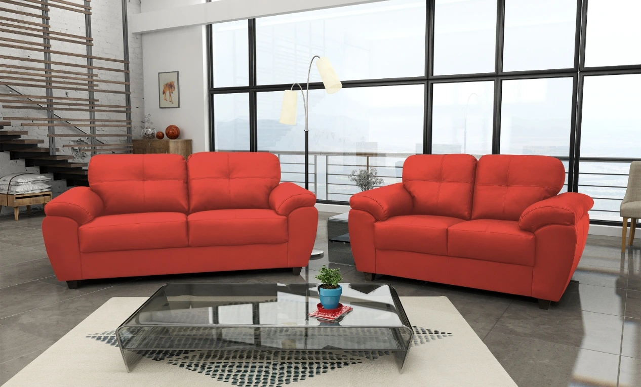 Capri 3+2 Seater Red Leather Sofa 